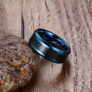 Mens Blue Tungsten Ring with Carbon Fiber Inlay