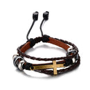 Mens Leather Cross Bracelet Brown