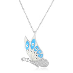 Butterfly Necklace Sterling Silver | Pendant w/ Blue Enamel
