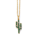Gold Cactus Necklace in Sterling Silver | Pendant w/ Green CZ