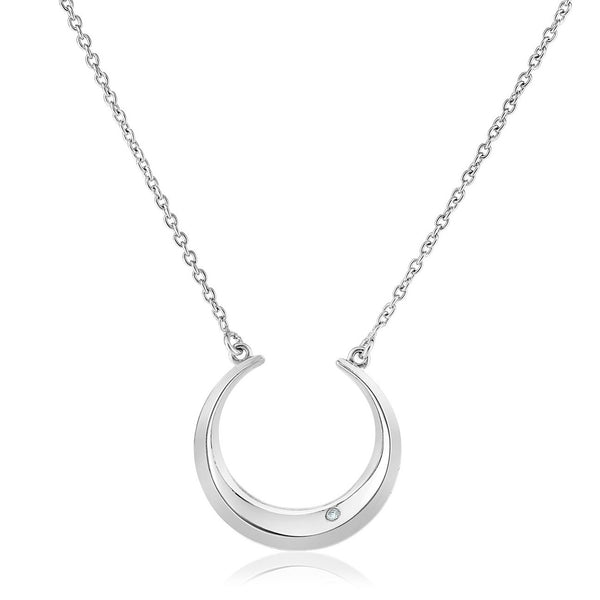 Crescent Moon Necklace Sterling Silver | Pendant w/ Diamond Accent