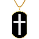 Dog Tag Cross Necklace Black Enamel