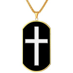 Dog Tag Cross Necklace Black Enamel