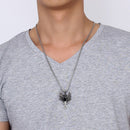 Double Dragon Necklace with Sword Black CZ