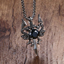 Double Dragon Necklace with Sword Black CZ