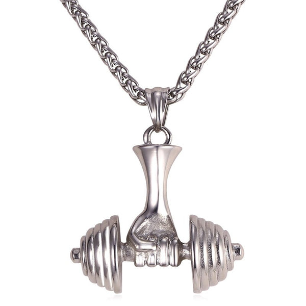 Silver Dumbell Necklace Pendant
