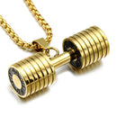Dumbbell Necklace Gold Stainless Steel Gym Pendant