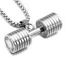 Dumbbell Necklace Silver Stainless Steel Weightlifting Pendant