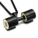 Dumbbell Necklace Black Stainless Steel Workout Pendant