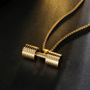 Dumbbell Necklace Gold Stainless Steel Gym Pendant
