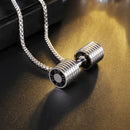 Dumbbell Necklace Silver Stainless Steel Weightlifting Pendant