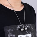Dumbbell Necklace Silver Stainless Steel Weightlifting Pendant