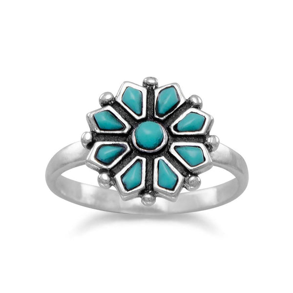 Turquoise Flower Ring Sterling Silver, Women's
