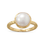 Gold Pearl Ring (Freshwater) | Sterling Silver, 14K Plated, Round