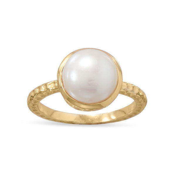 Gold Pearl Ring (Freshwater) | Sterling Silver, 14K Plated, Round