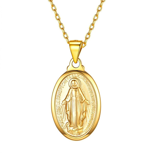 gold virgin mary necklace sterling silver pendant oval womens