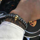 Hematite Bead Bracelet with Skull Charm