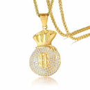 Iced Out Money Bag Necklace Gold