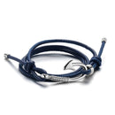 Blue Leather Fish Hook Bracelet Silver