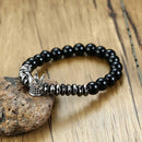 Mens Beaded Bracelet w/ Crown | Black Carnelian Hematite Beads
