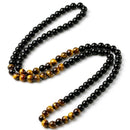 Mens Beaded Necklace Long Black Onyx Tiger Eye