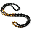 Mens Beaded Necklace Long Black Onyx Tiger Eye