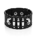 Mens Black Leather Bullet Skull Bracelet