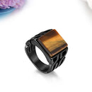 Men's Black Tiger Eye Ring - Stainless Steel, Square