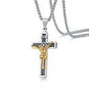 Mens Crucifix Necklace Pendant Stainless Steel - Gold / Silver