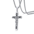 Mens Silver Crucifix Necklace Pendant Stainless Steel