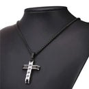 Mens Cubic Zirconia Cross Necklace Silver - Black