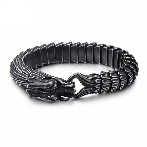 Mens Dragon Bracelet Black Antique Stainless Steel