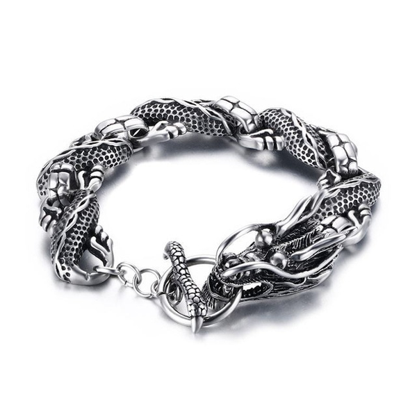 Men's Bracelets Punk Fashion Chinese Dragon Bracelet Stainless Steel  Jewelry | eBay