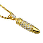Mens Bullet Necklace Gold | Iced Out Bullet Pendant
