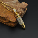 Mens Bullet Necklace Gold | Iced Out Bullet Pendant