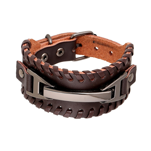 Leather Charm Wristband Bangle, Metal Charm Wristband Bangle