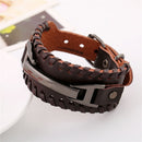 Mens Leather Cuff Bracelet Brown - Metal Charm