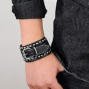 Mens Leather Cuff Bracelet Studded - Black