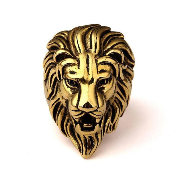 Gold Lion Head Ring for Men Norse Viking Lion Ring with Rhinestones Crystal  Eye, Heavy Metal Rock Punk Style Gothic Biker Cross Ring Lion Totem Amulet  Ring, Punk Animal Lion Jewelry Gift