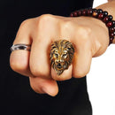 Mens Lion Ring Stainless Steel Gold