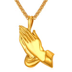 Gold Praying Hands Necklace Mens | Christian Religious Pendant