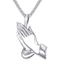 Silver Praying Hands Necklace Mens | Christian Religious Pendant