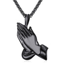 Black Praying Hands Necklace Mens | Christian Religious Pendant