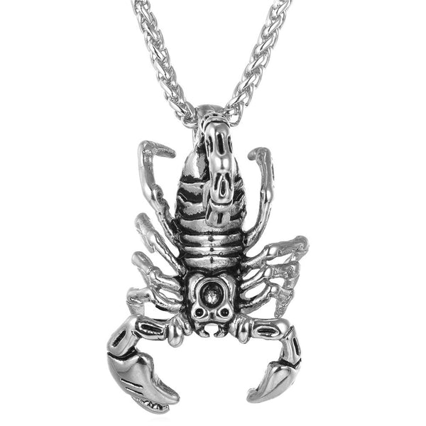 Mens Scorpion Necklace Silver Pendant
