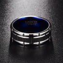 Mens Silver Tungsten Carbide Ring Grooved