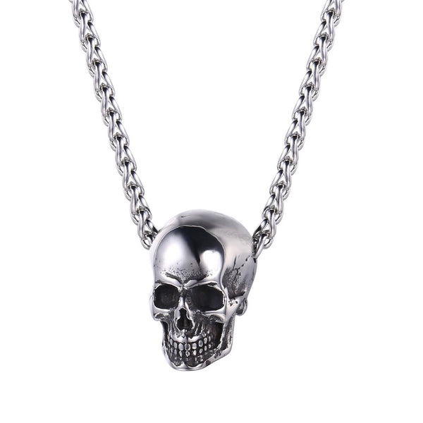 Mens Skull Necklace - Silver Skull Pendant