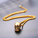 Mens Skull Necklace - Gold Pendant