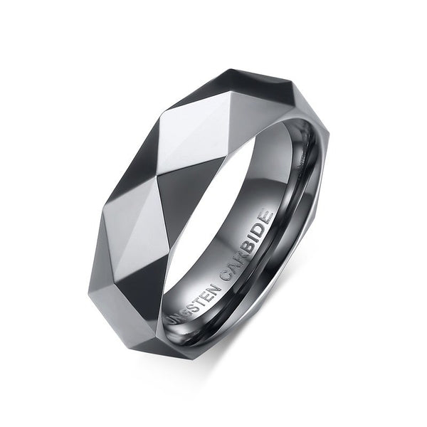 Mens Faceted Tungsten Carbide Ring - Silver