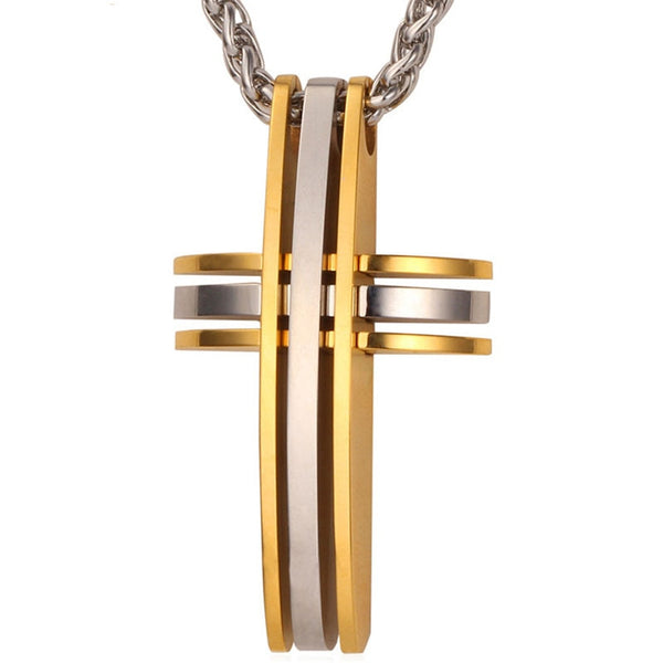 Men's Modern Cross Necklace - Gold / Silver