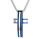 Men's Modern Cross Necklace - Blue / Silver